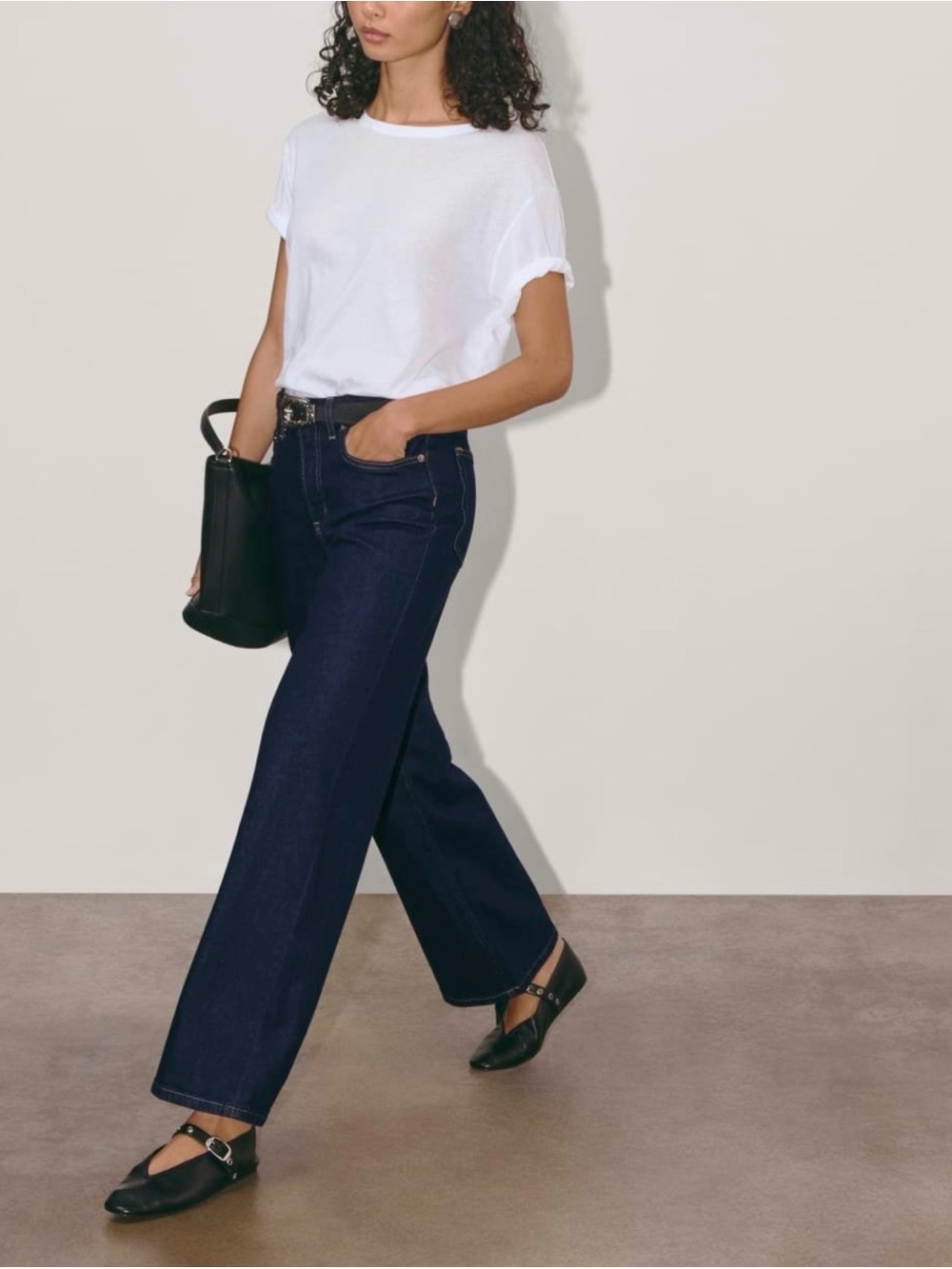 Everlane The Mid Way Jean - wide leg dark wash Hailey Bieber jeans look alike